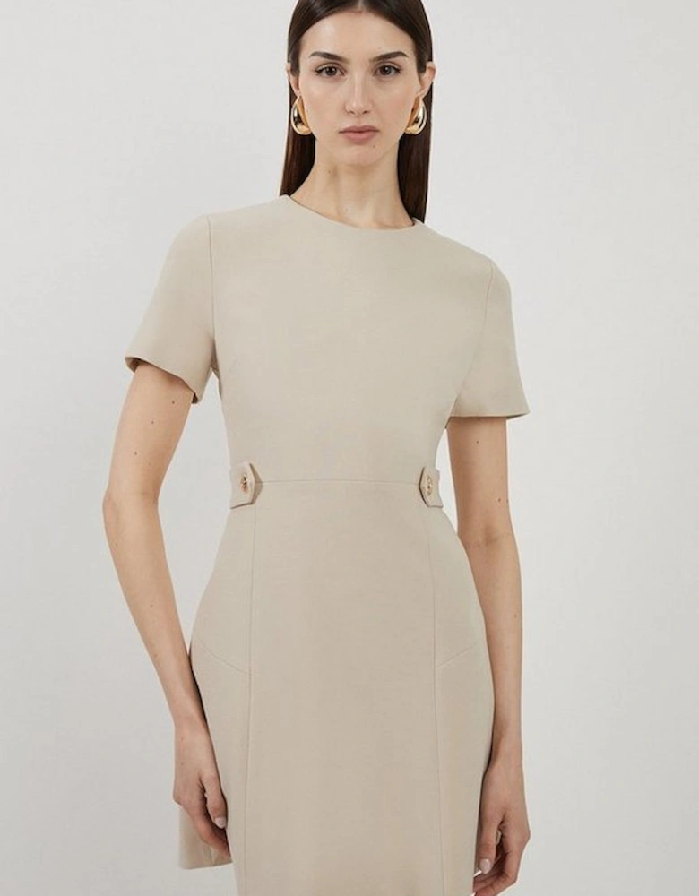 Compact Stretch Essential Waist Tab Detail Tailored Mini Dress