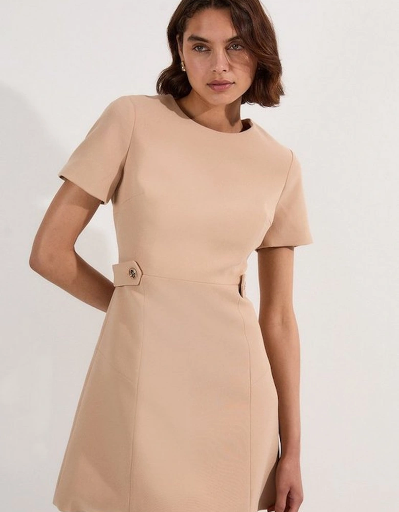 Compact Stretch Essential Waist Tab Detail Tailored Mini Dress