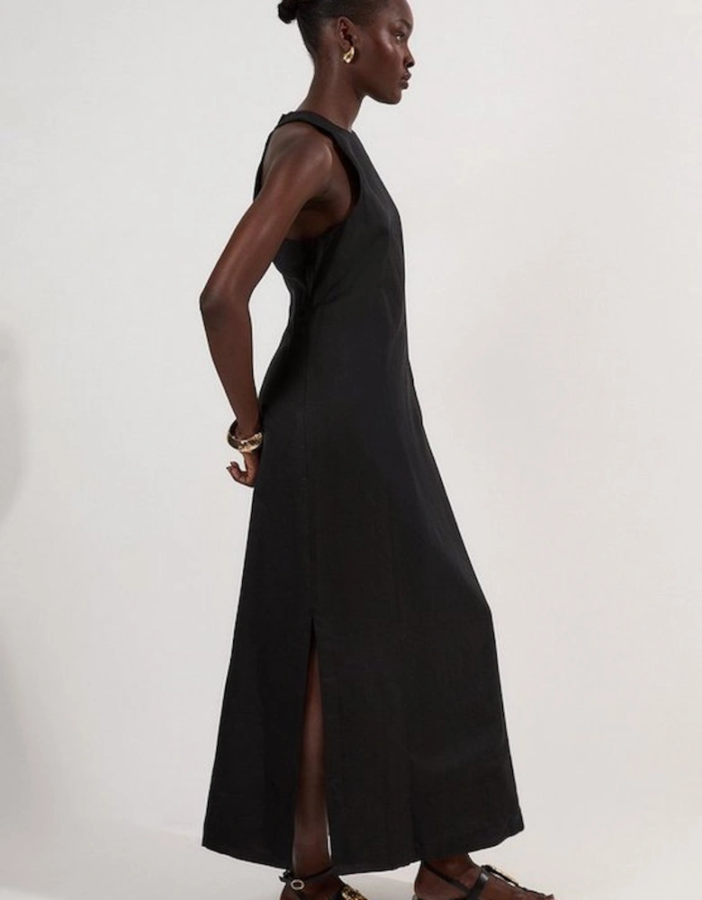 Viscose Linen Halter Open Back Woven Column Dress