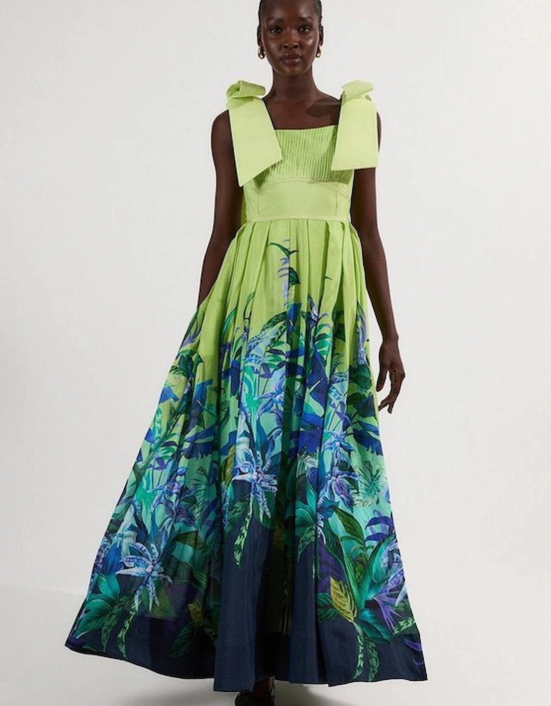 Tropical Floral Silk Cotton Woven Strappy Woven Maxi Dress, 2 of 1