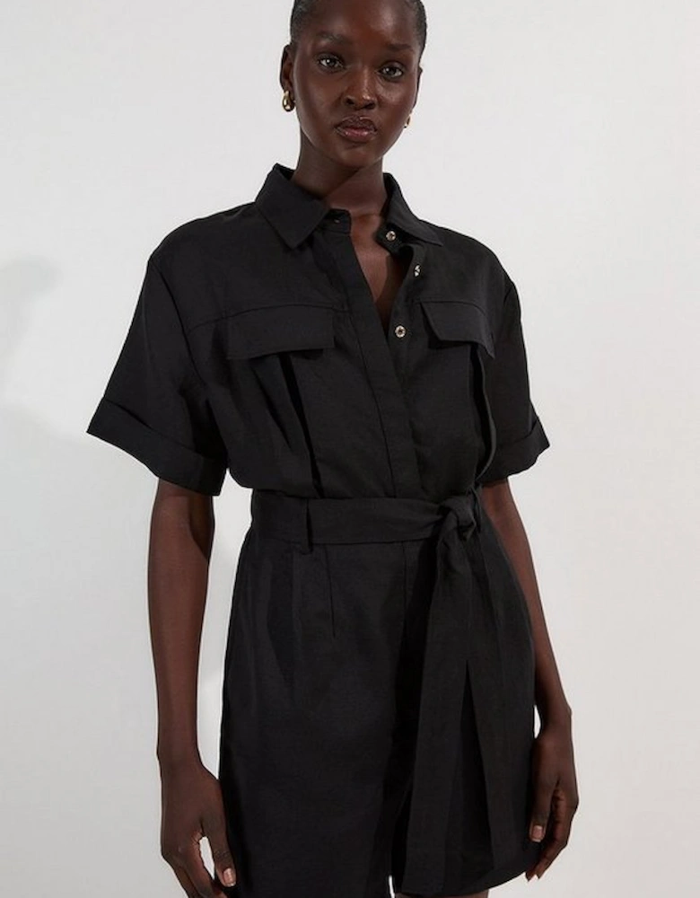 Viscose Linen Woven Belted Playsuit