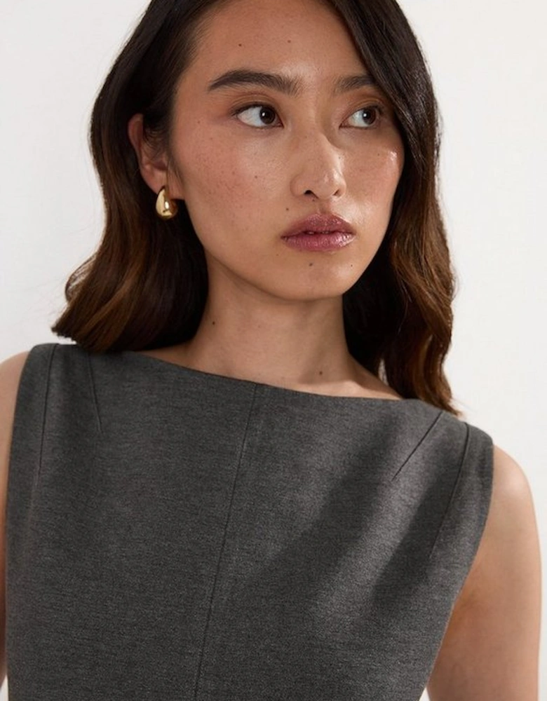 Asymmetric Hem Belted Ponte Dress
