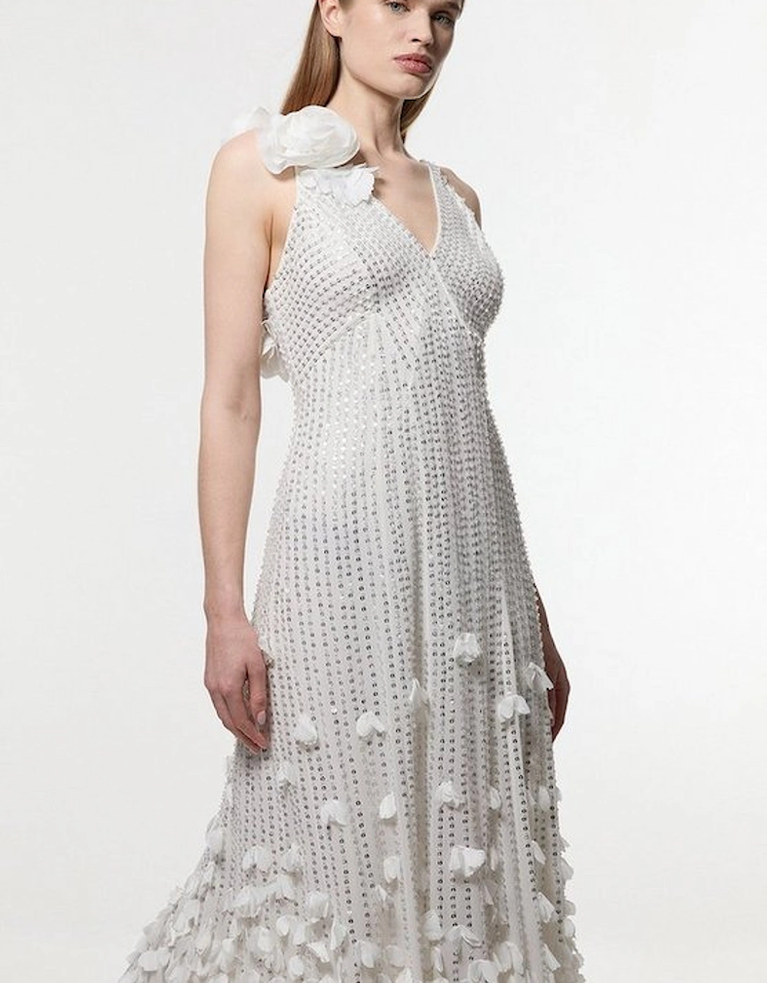 Crystal Applique Strappy Rosette Woven Maxi Dress, 2 of 1