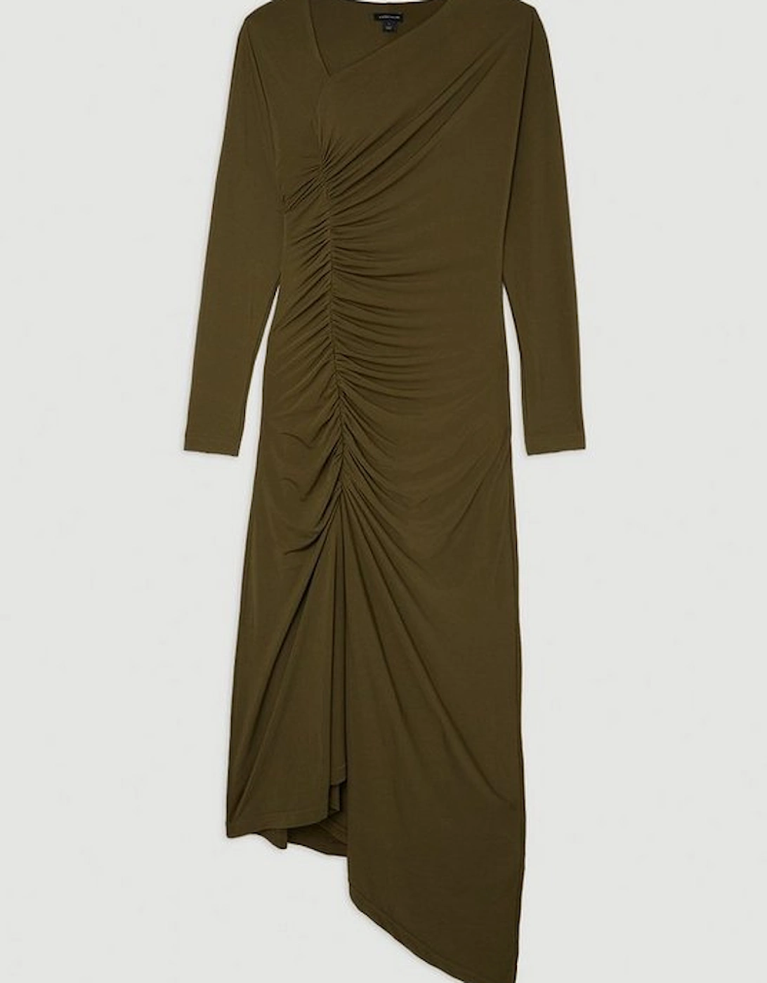 Jersey Crepe Ruched Long Sleeve Midi Dress