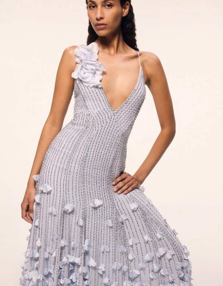 Crystal Applique Strappy Rosette Woven Maxi Dress