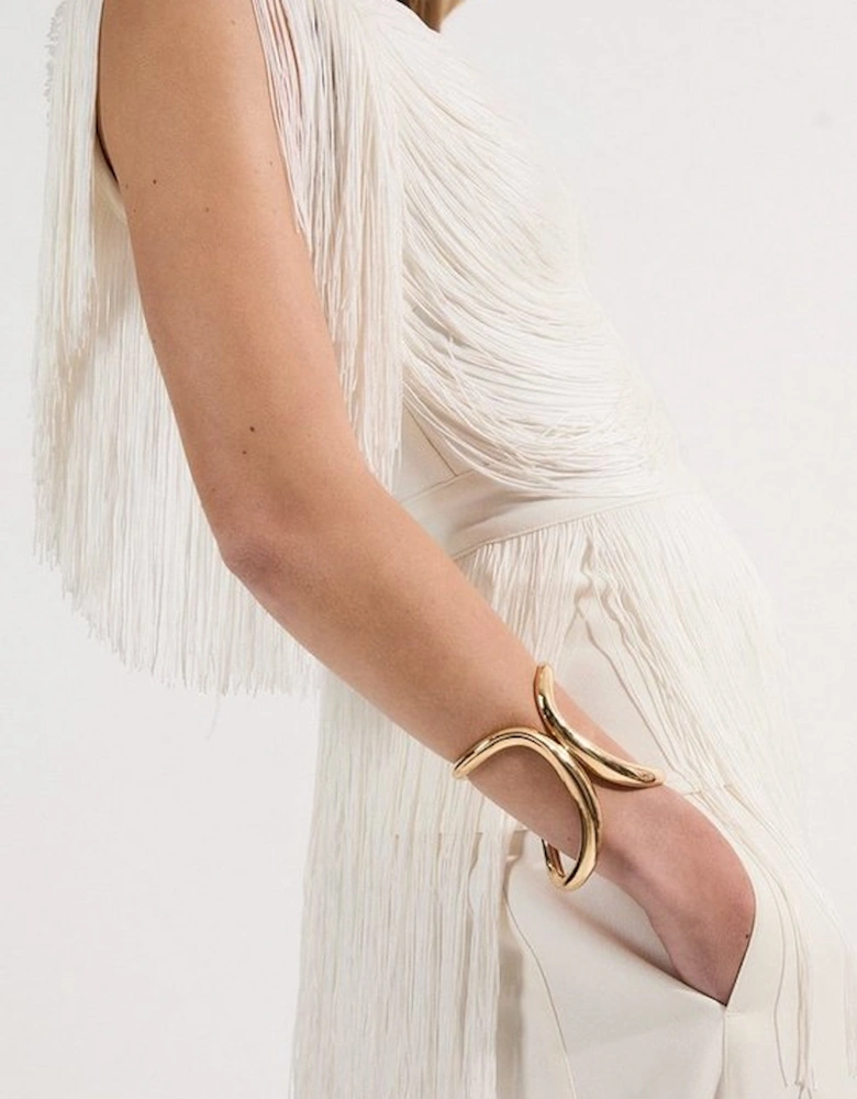 Draped Fringe Knitted Top