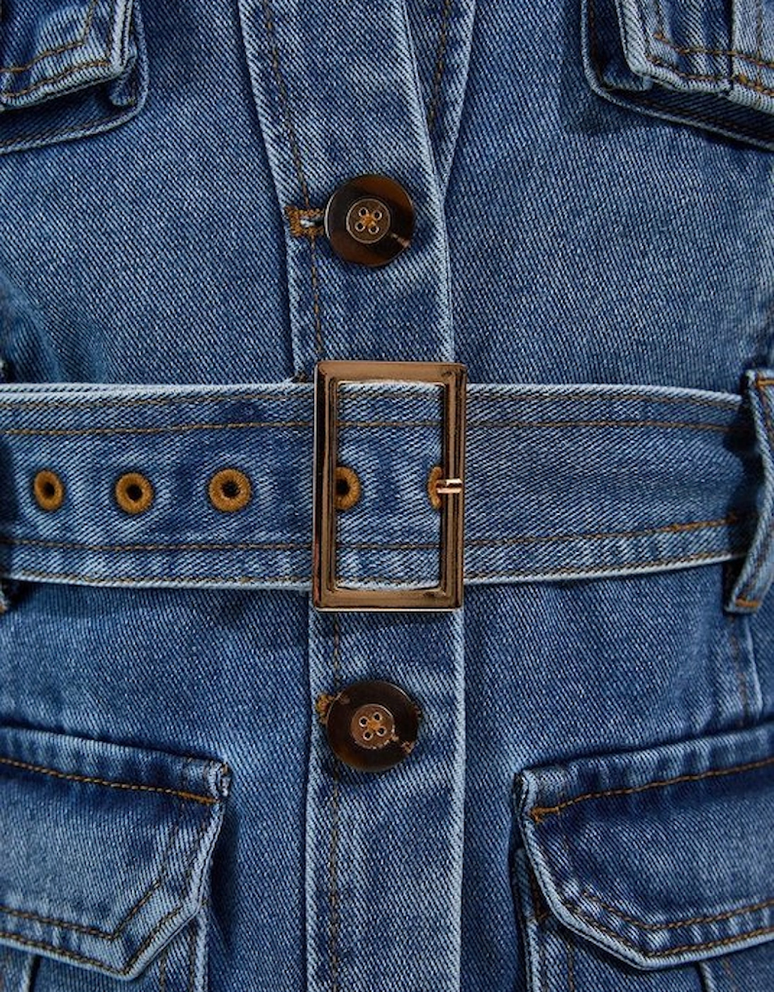 Denim Pocket Detail Belted Safari Jacket