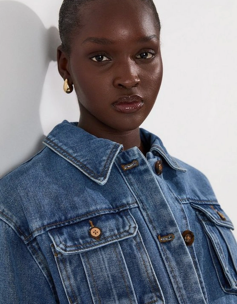 Denim Pocket Detail Belted Safari Jacket