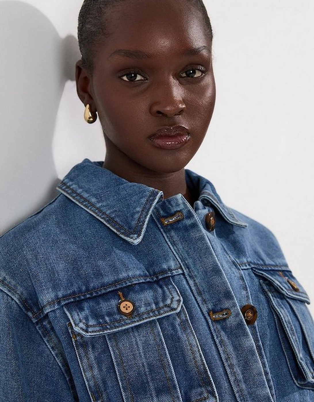Denim Pocket Detail Belted Safari Jacket