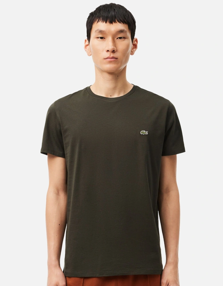 Cotton Pima Crew Neck T-Shirt Dark Khaki Green