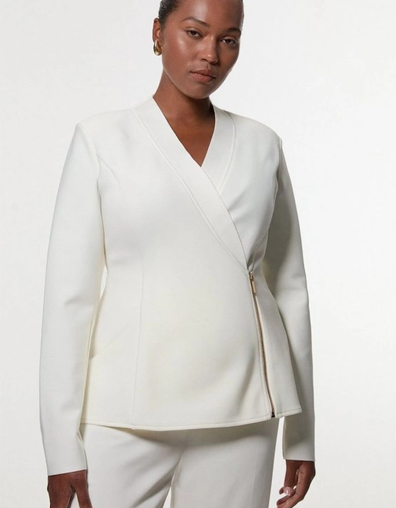 Plus Size Figure Form Bandage Knit Side Zip Longline Jacket