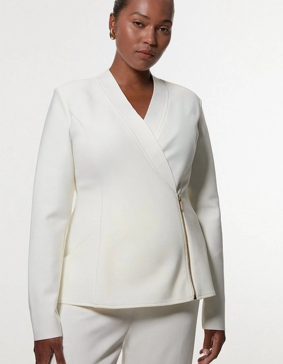 Plus Size Figure Form Bandage Knit Side Zip Longline Jacket, 2 of 1