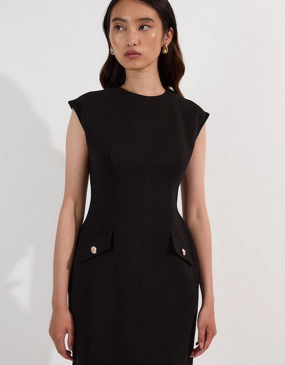 Ponte Structured Mini Dress With Gold Button Detail, 2 of 1