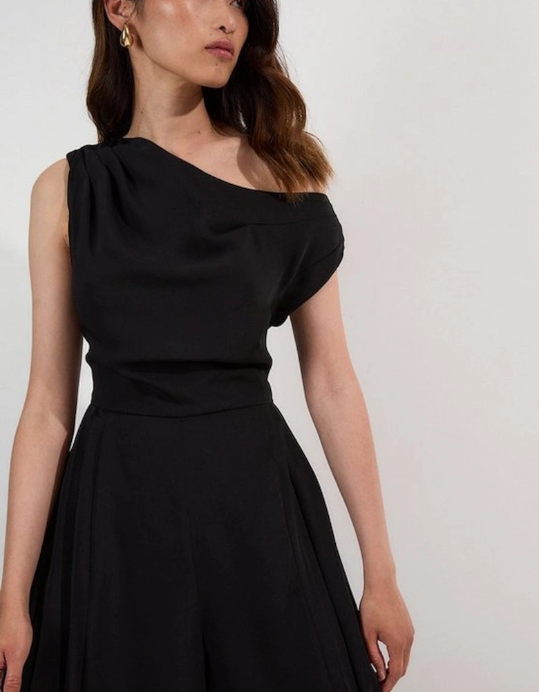Soft Tailored Off Shoulder Pleat Detail Jumpsuit