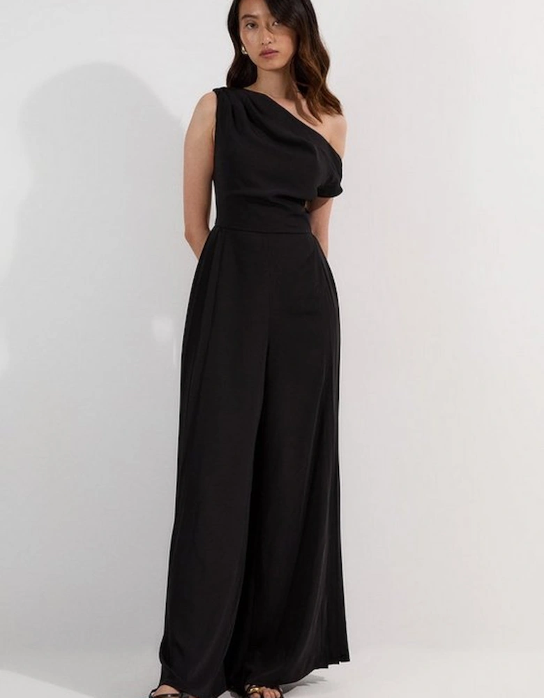 Soft Tailored Off Shoulder Pleat Detail Jumpsuit