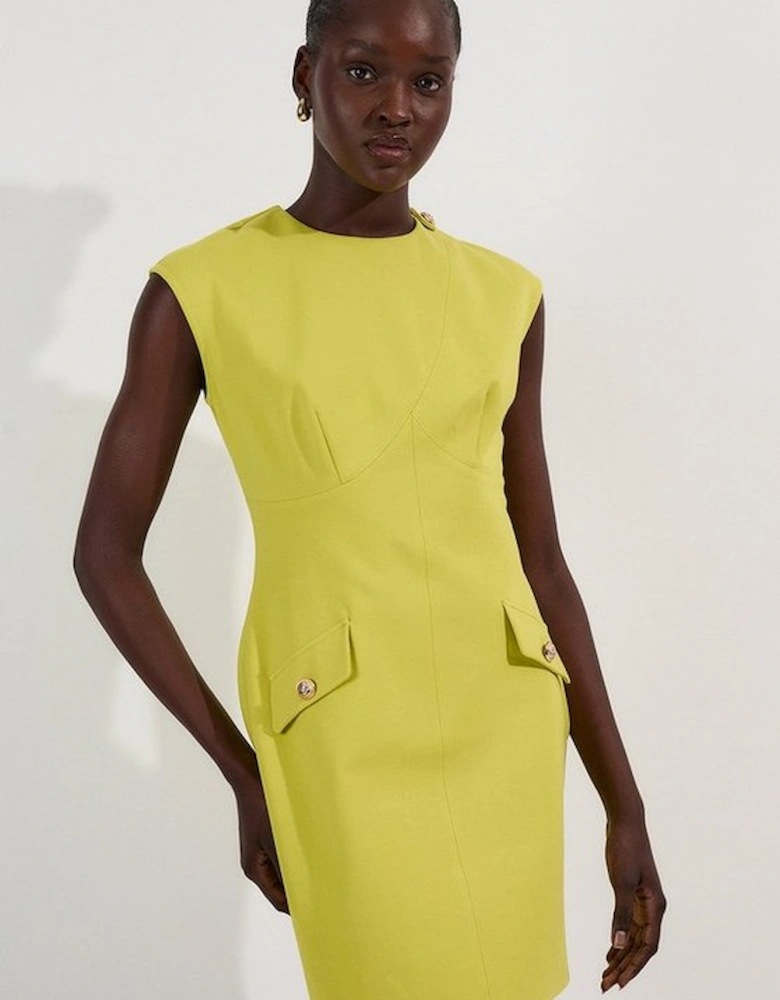 Ponte Structured Mini Dress With Gold Button Detail