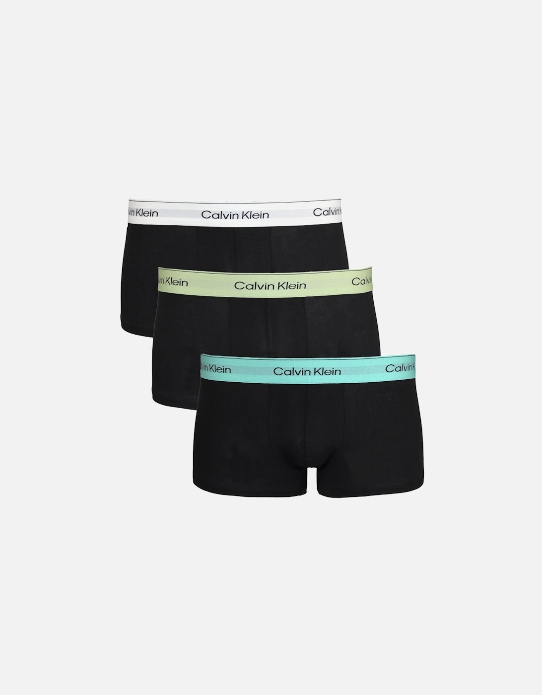 3-Pack Low-Rise Cotton Stretch Boxer Trunks, Black with Waistbands in White/Blue/Leafy Fun, 2 of 1
