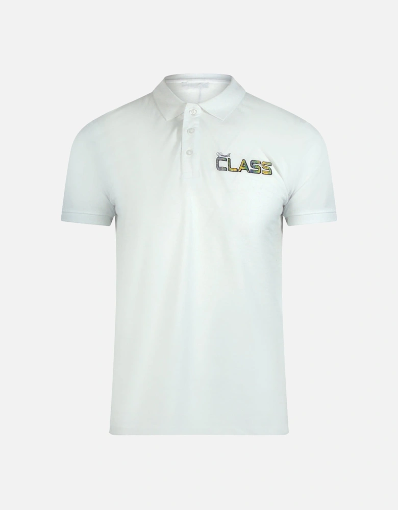 Cavalli Class Vibrant Floral Logo Off White Polo Shirt