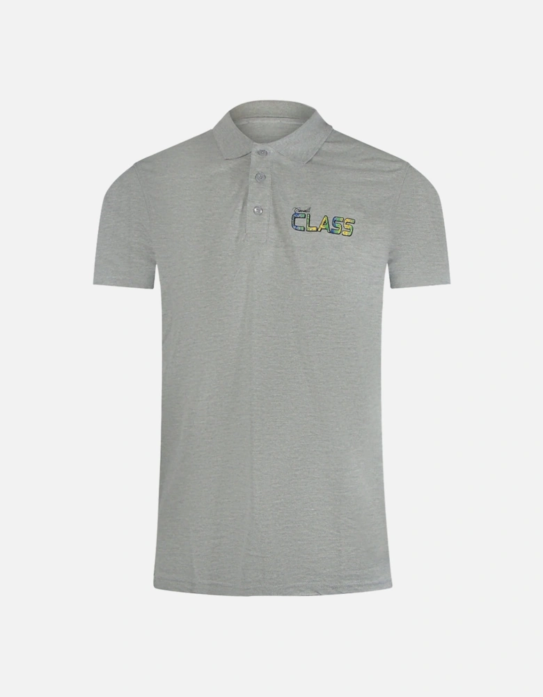 Cavalli Class Vibrant Floral Logo Grey Polo Shirt