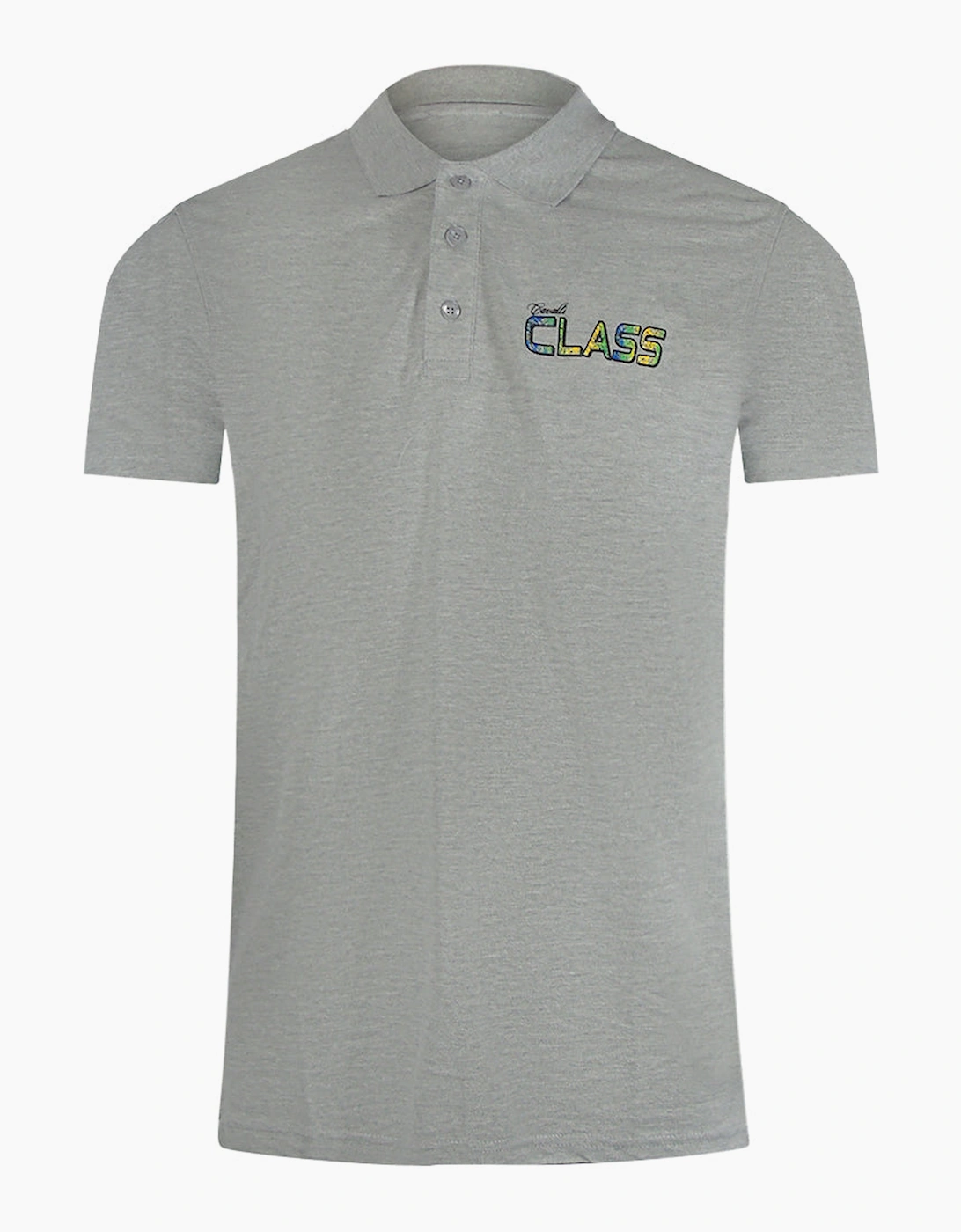 Roberto Cavalli Men's Grey Cavalli Class Vibrant Floral Logo Polo Shirt - Size: 40