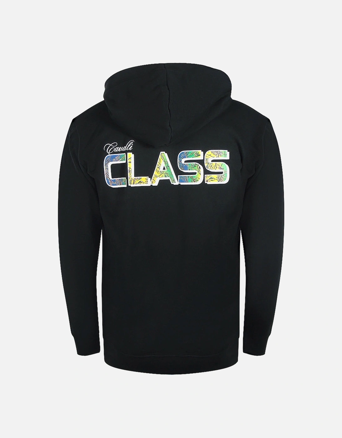 Cavalli Class Bold Floral Logo Black Zip-Up Hoodie