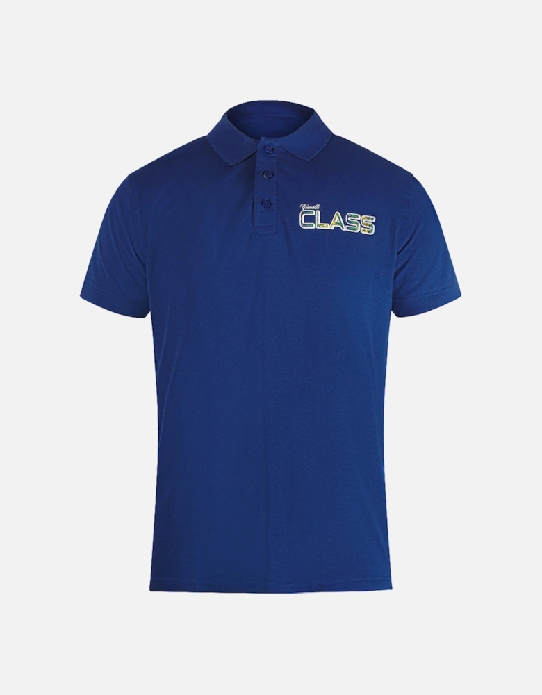 Cavalli Class Vibrant Floral Logo Iris Blue Polo Shirt