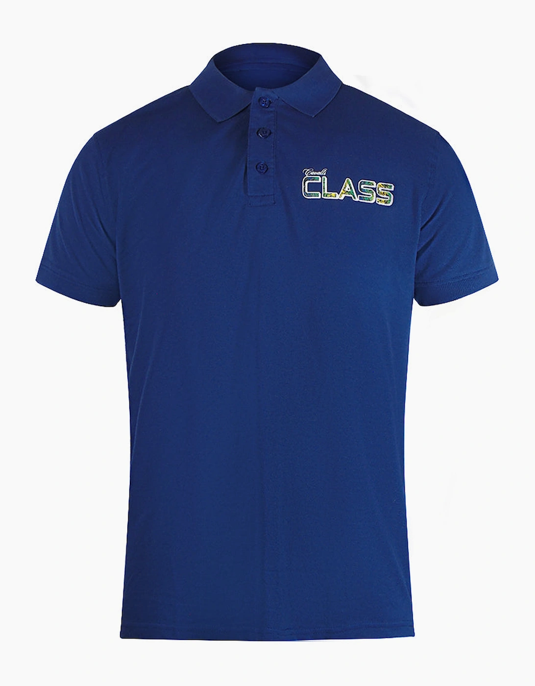 Roberto Cavalli Men's Navy Cavalli Class Vibrant Floral Logo Iris Blue Polo Shirt - Size: 40