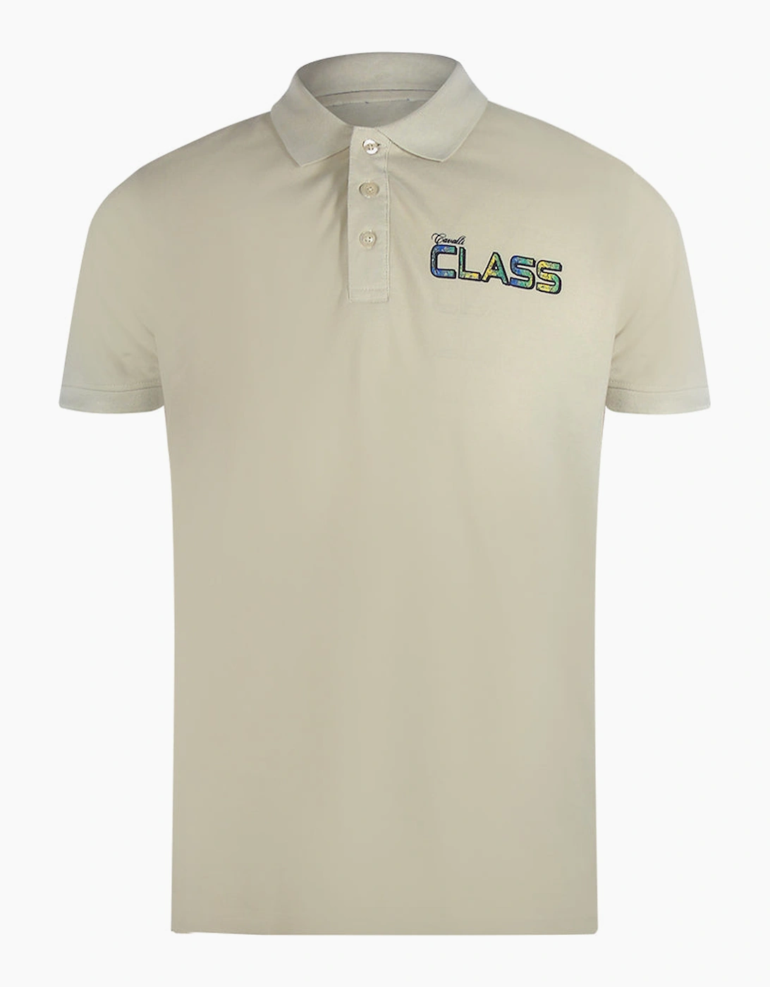 Roberto Cavalli Men's Tan Cavalli Class Vibrant Floral Logo Beige Sand Polo Shirt - Size: 40