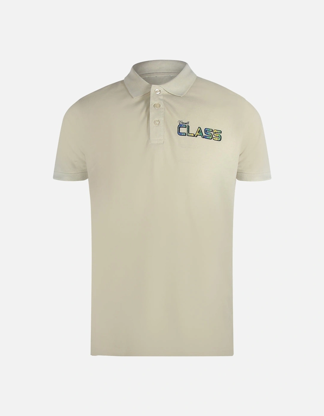 Cavalli Class Vibrant Floral Logo Beige Sand Polo Shirt, 3 of 2