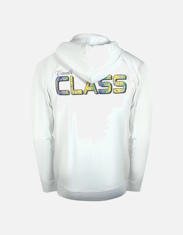 Cavalli Class Bold Floral Logo Off White Zip-Up Hoodie