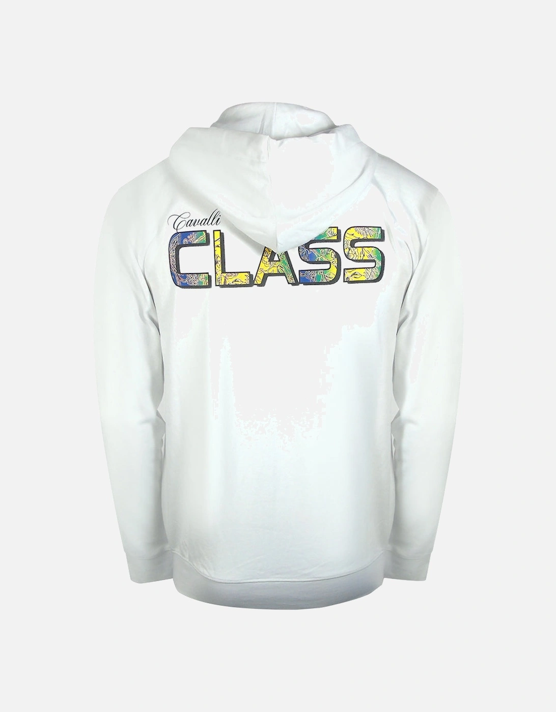 Cavalli Class Bold Floral Logo Off White Zip-Up Hoodie