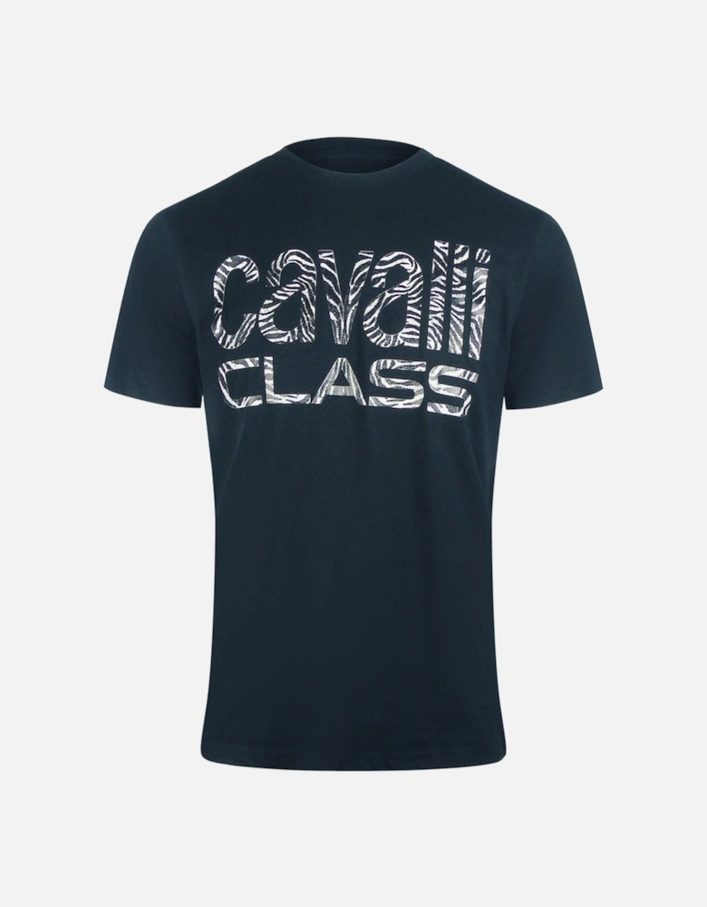 Cavalli Class Bold Zebra Print Navy Blue T-Shirt