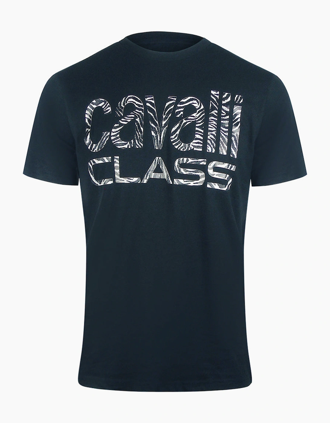 Roberto Cavalli Men's Black Cavalli Class Bold Zebra Print Navy Blue T-Shirt  44 Xxl