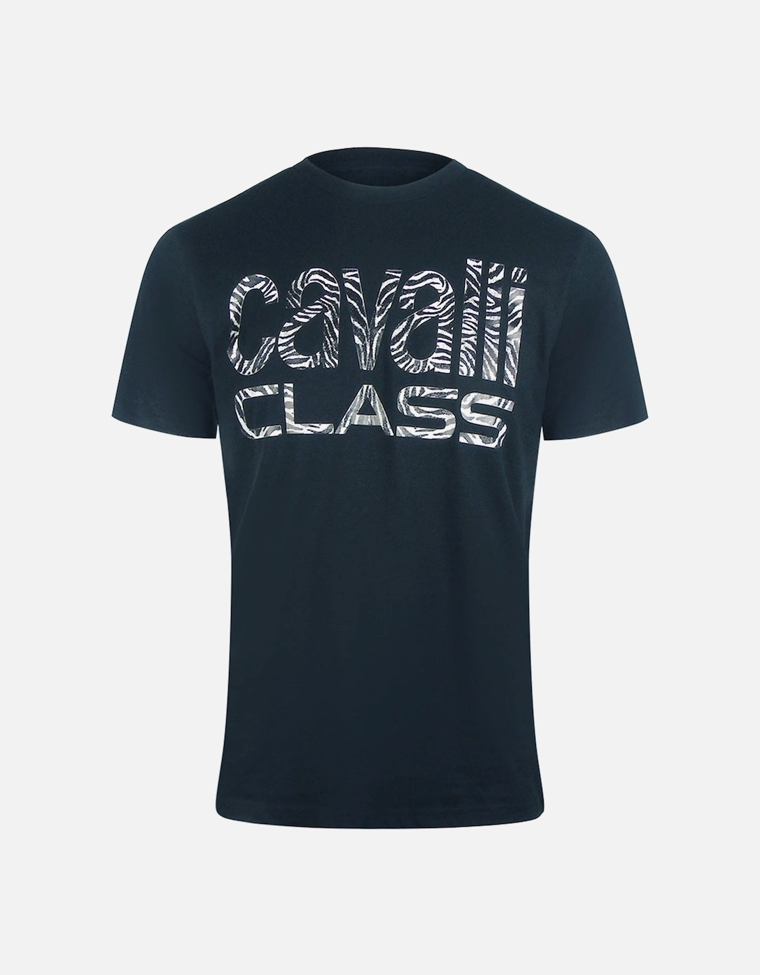 Cavalli Class Bold Zebra Print Navy Blue T-Shirt, 2 of 1