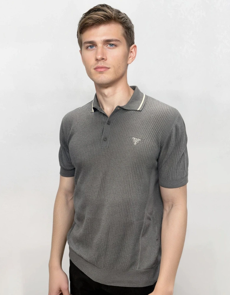Knit Short Sleeve Polo Shirt in Grey