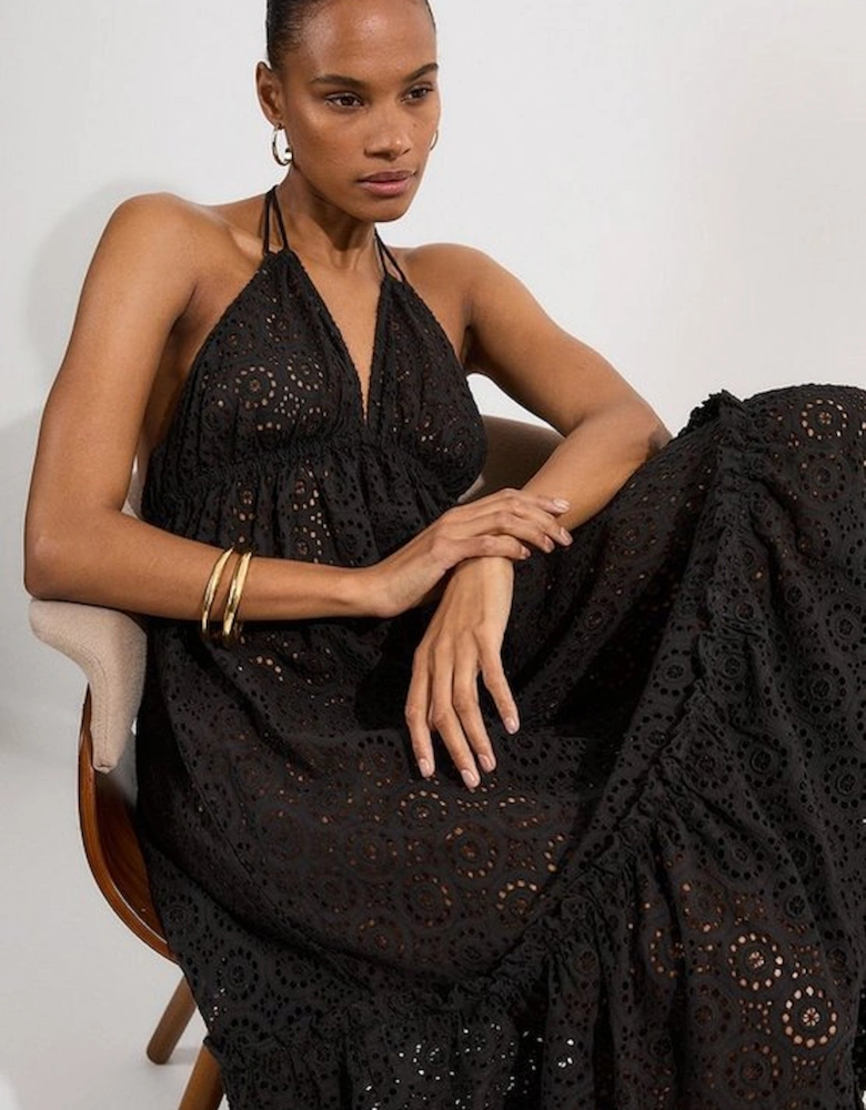 Tiered Broderie Maxi Beach Dress