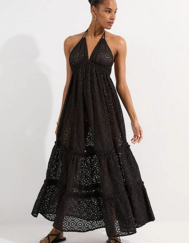 Tiered Broderie Maxi Beach Dress