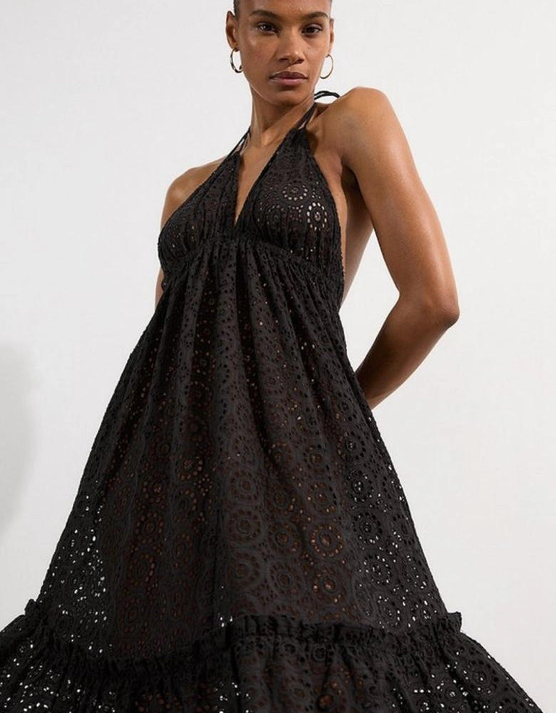 Tiered Broderie Maxi Beach Dress