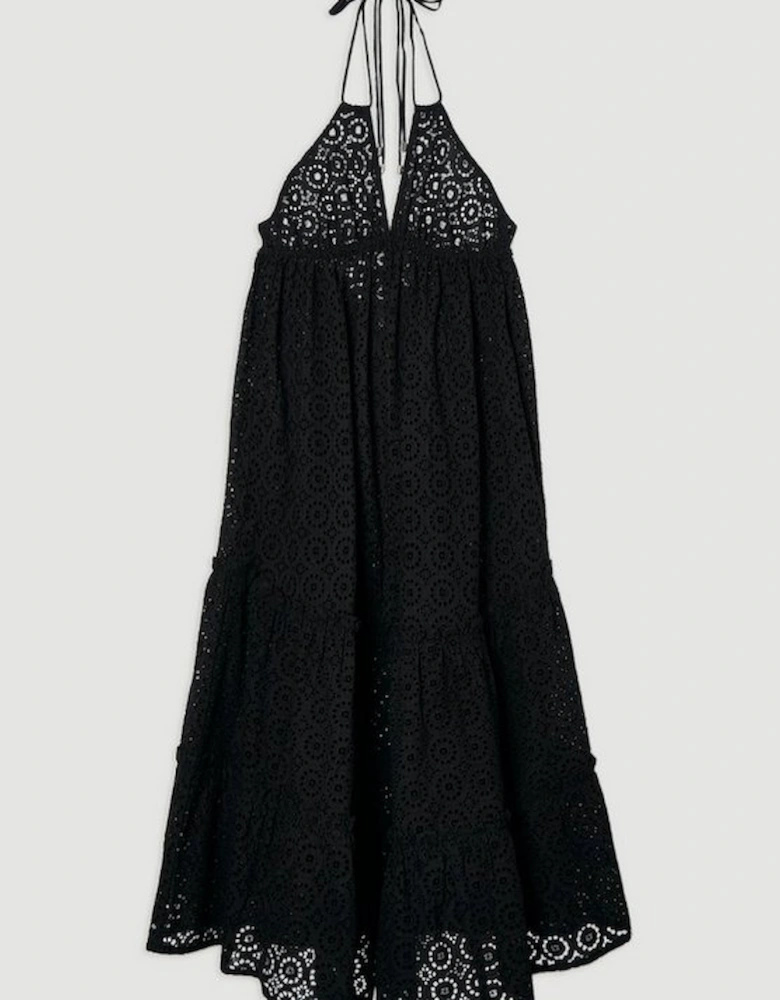 Tiered Broderie Maxi Beach Dress