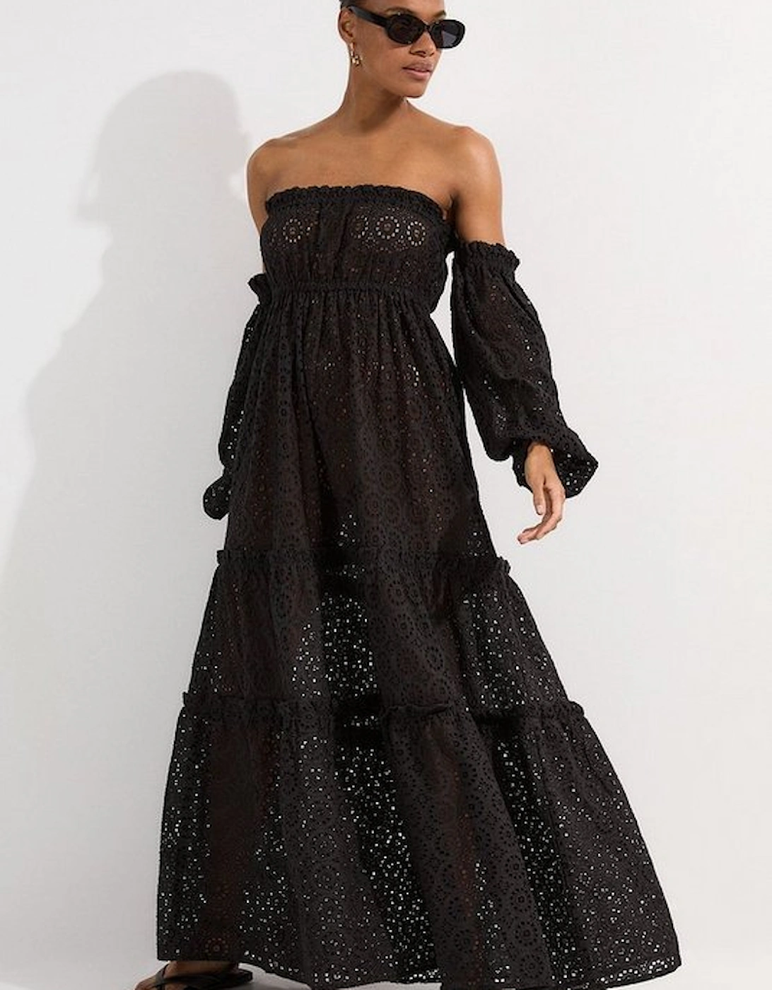 Off Shoulder Broderie Maxi Beach Woven Dress, 5 of 4
