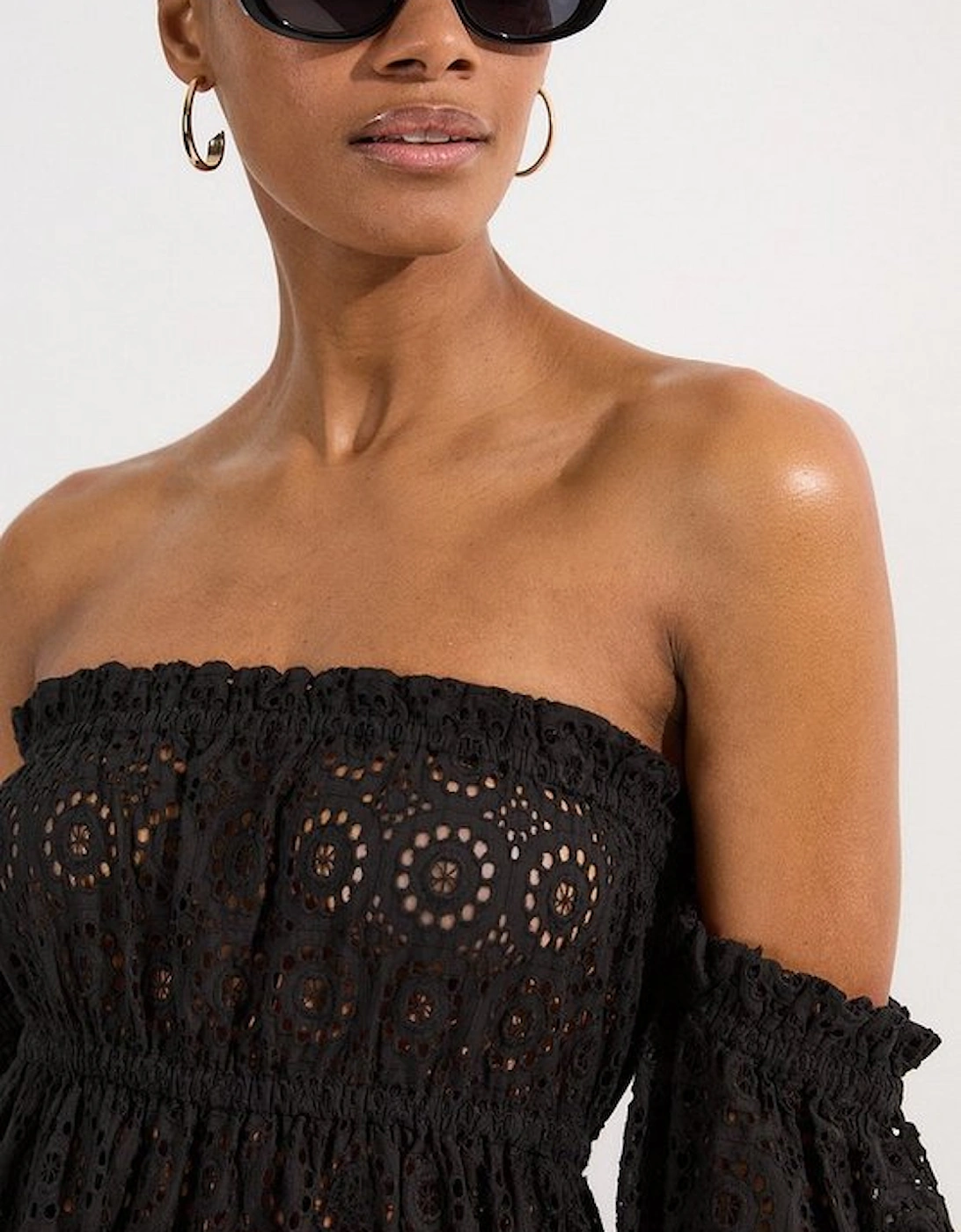 Off Shoulder Broderie Maxi Beach Woven Dress