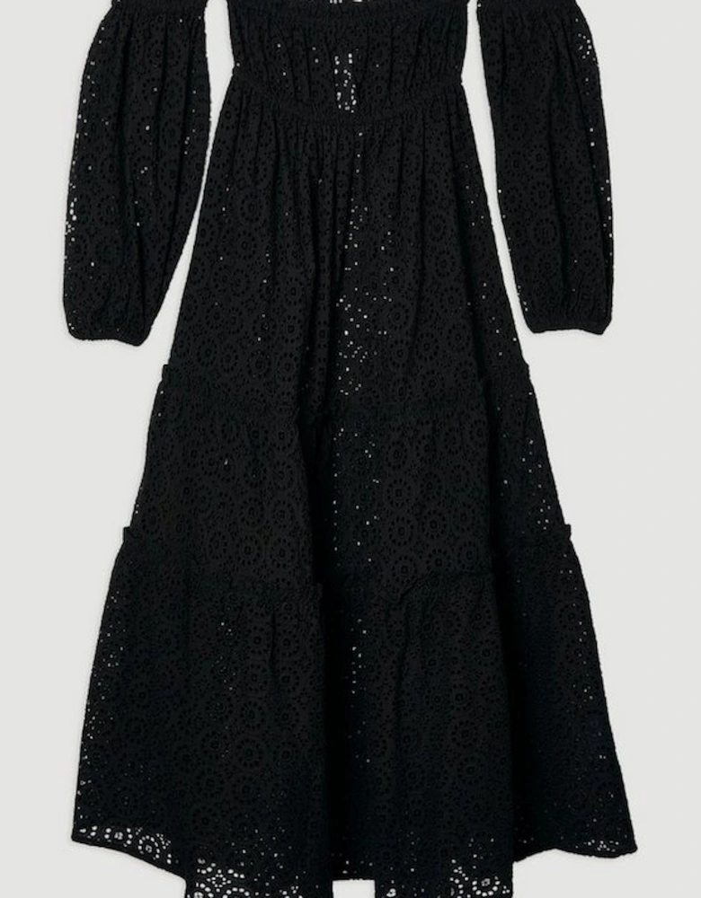 Off Shoulder Broderie Maxi Beach Woven Dress