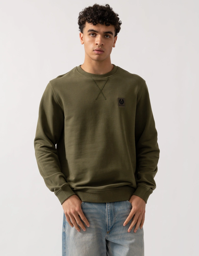 Mens Crew Neck Sweatshirt With Logo Patch - True Olive