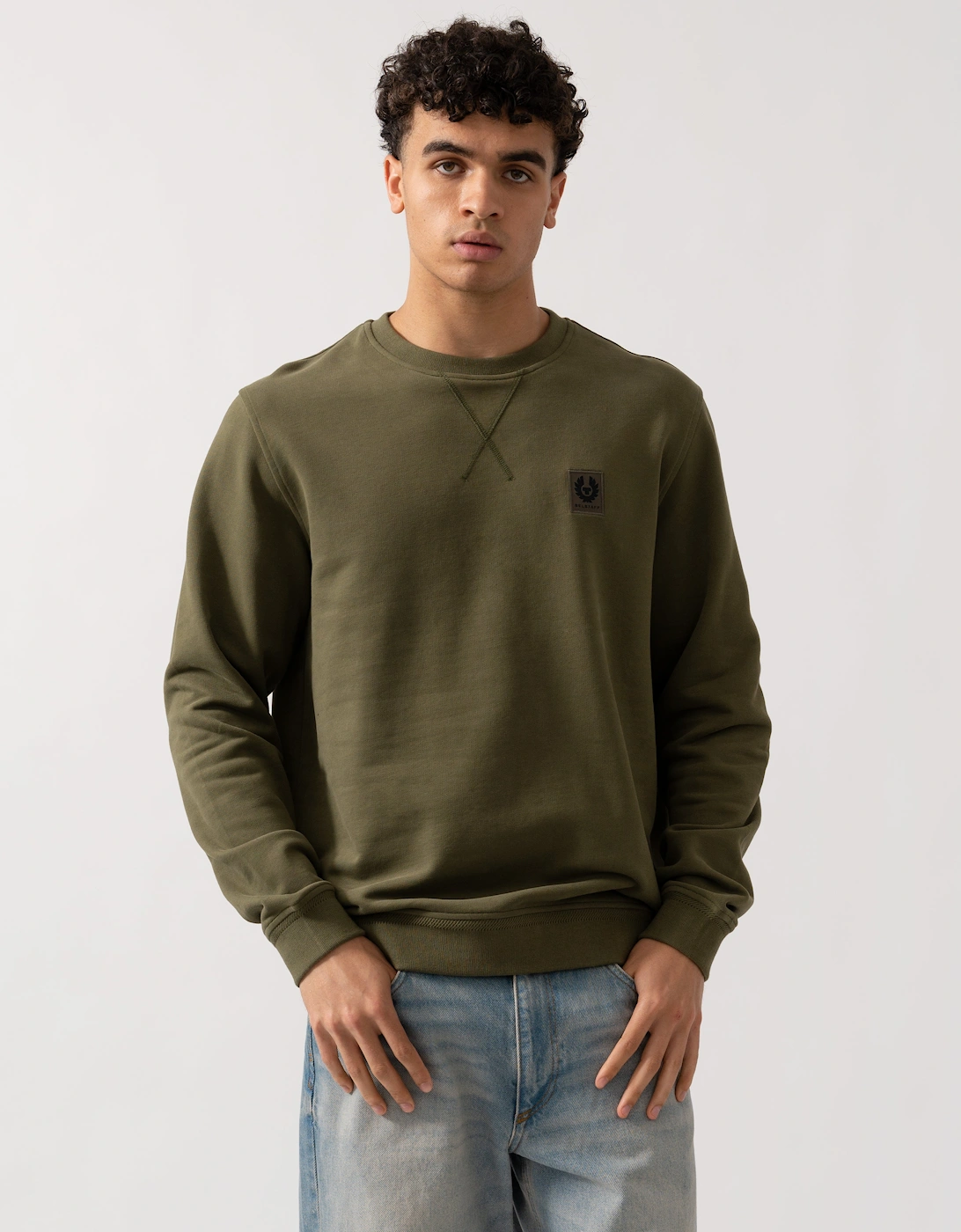 Mens Crew Neck Sweatshirt With Logo Patch - True Olive, 2 of 1