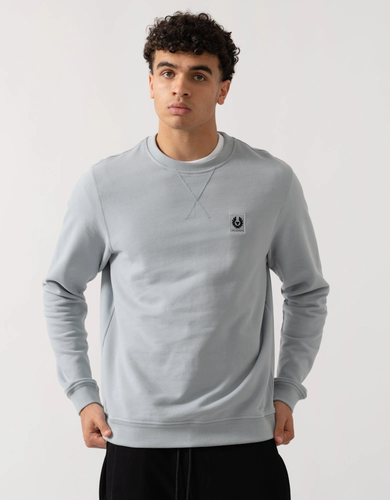 Mens Crew Neck Sweatshirt With Logo Patch - Quarry Blue
