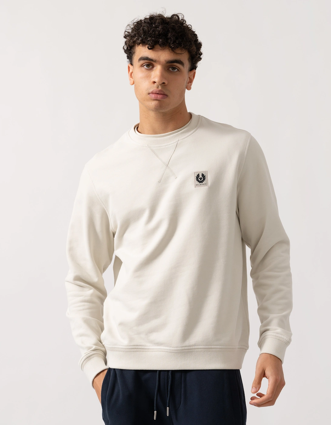 Mens Crew Neck Sweatshirt With Logo Patch - Silver Birch, 2 of 1