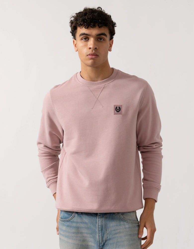 Mens Crew Neck Sweatshirt With Logo Patch - Wood Rose