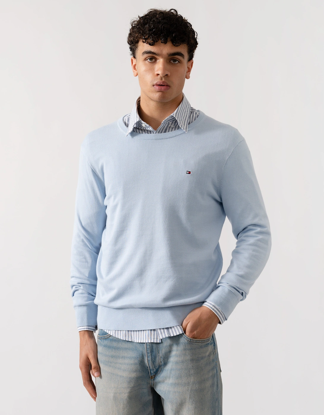 Essential Cotton Crew Neck Mens Sweatshirt - Breezy Blue, 2 of 1