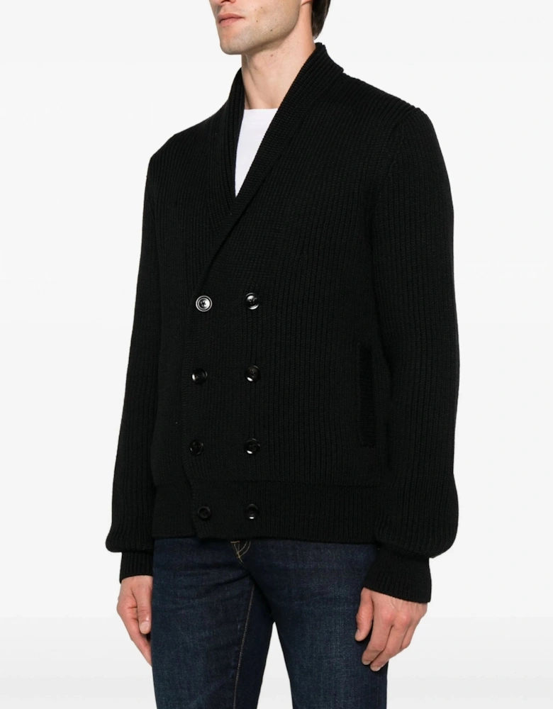 Wool Silk Shawl Collar Cardigan Black
