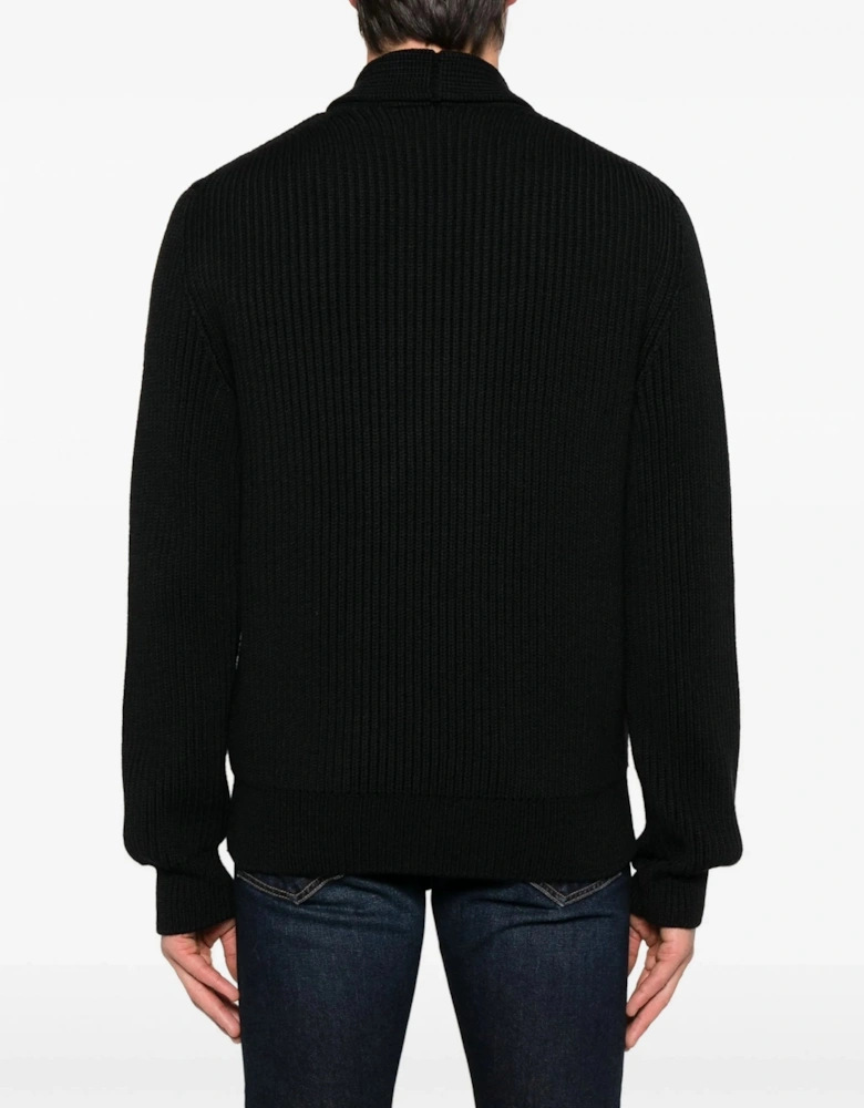 Wool Silk Shawl Collar Cardigan Black